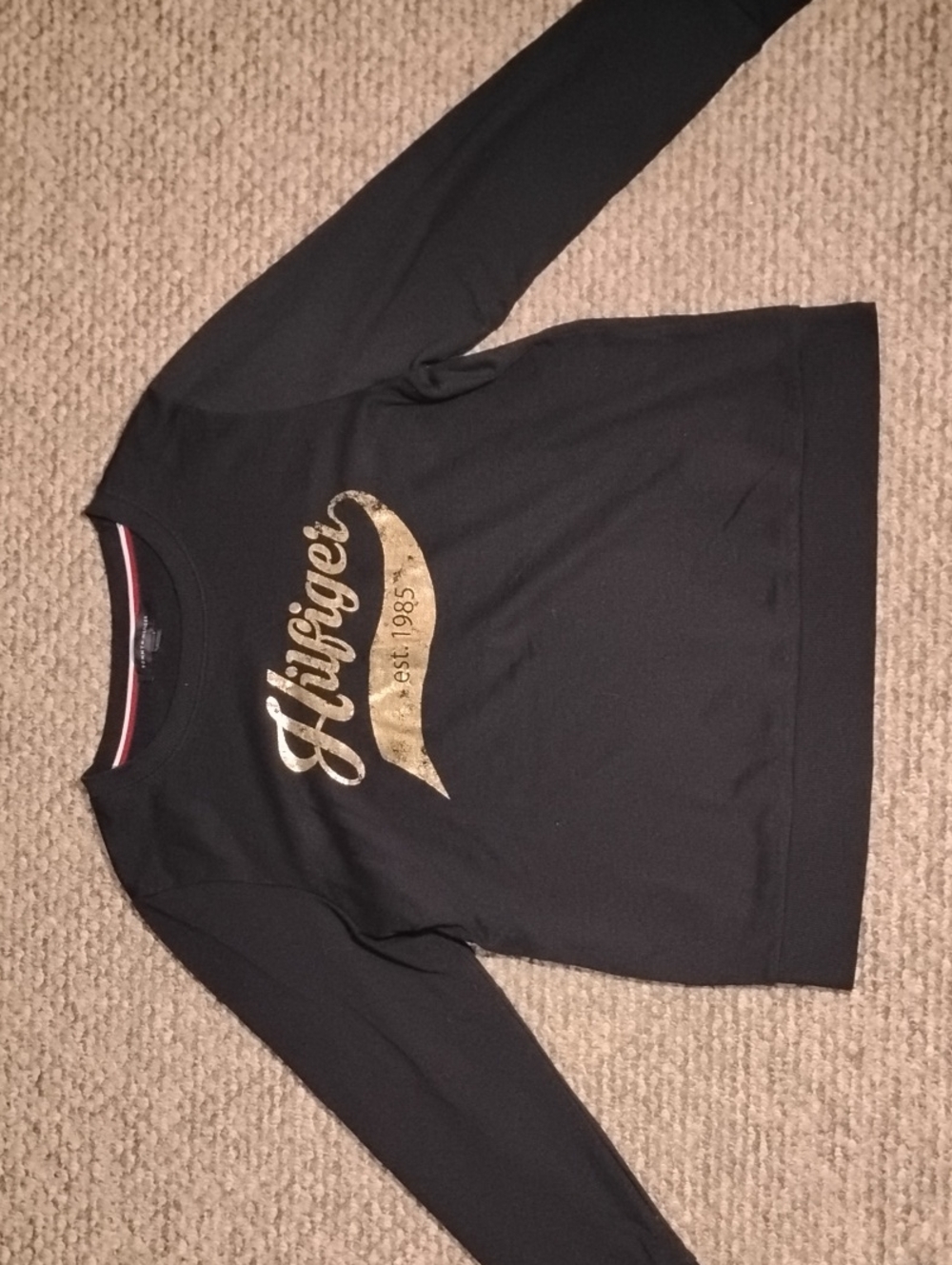 Tommy Hilfiger Navy Blue Crewneck with Metallic Gold Script